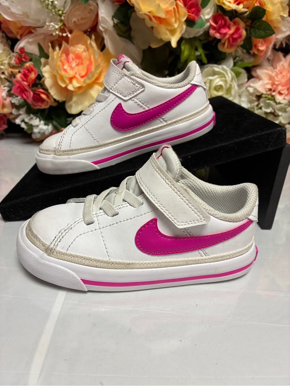 Nike Court Legacy Leather Toddler Sneakers White Laser Fuchsia Girls Size 8C TD